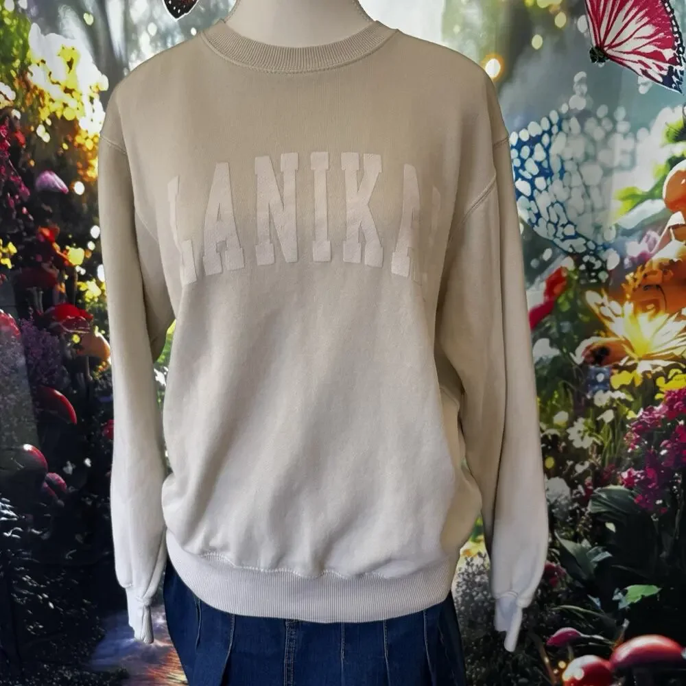 brandy melville John Galt Womens Small Lanikai Hawaii crew neck sweatshirt Cream - Picture 1 of 3
